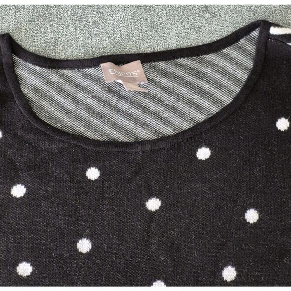 Chicos Size 2 Black/White Long Sleeve Tunic Knit Sweater Stripe & Polka Dot - Picture 3 of 7